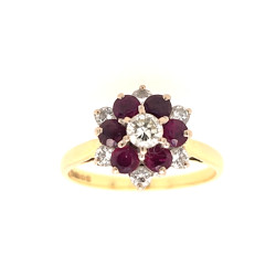 Pre Owned 18ct Ruby and Diamond Cluster Ring ZX192